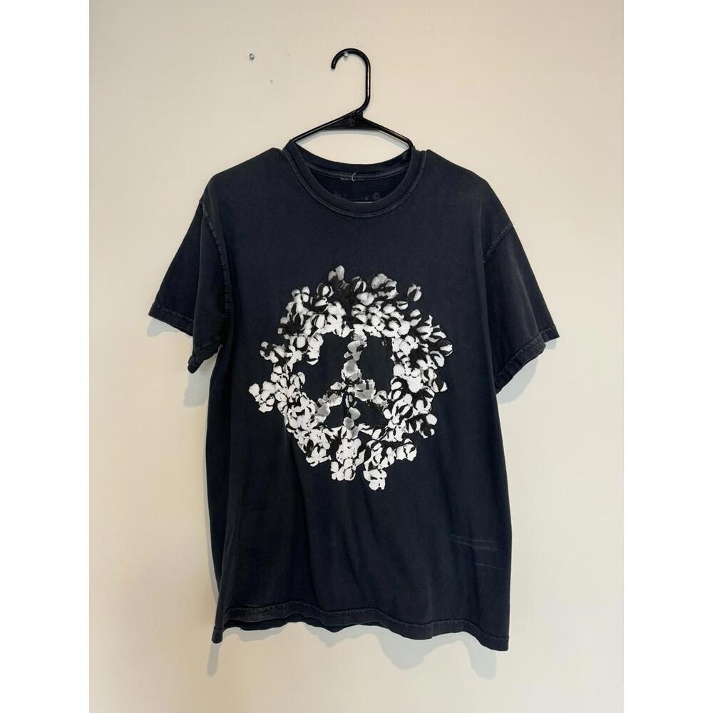 Denim Tears Black Graphic T-Shirt with Floral Peace Sign